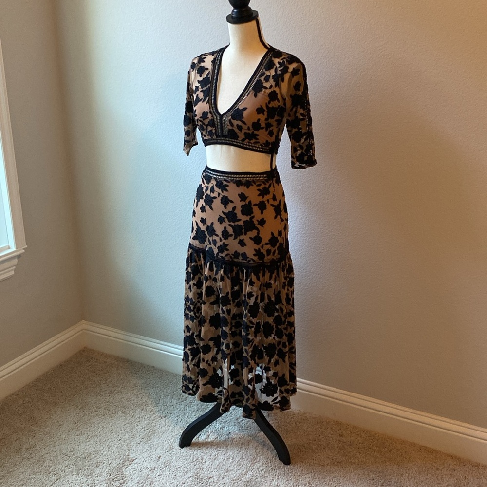 Floral Lace Midi Skirt And Top Set
